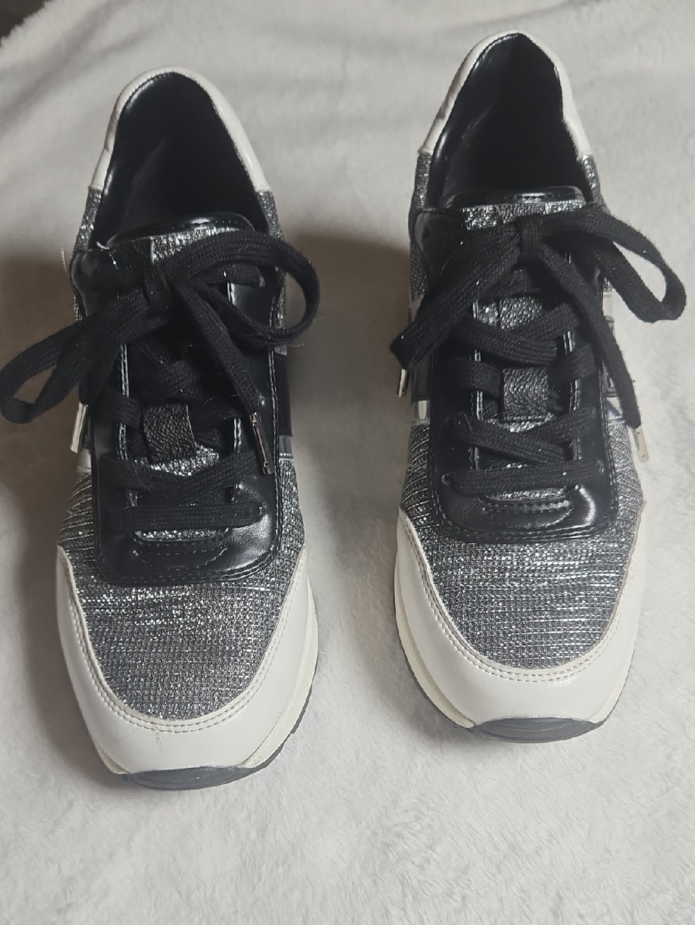 Michael Kors Black White & Silver Wedge Logo Sneaker - Picture 10 of 11